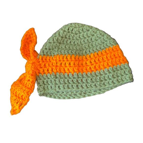Handmade Crochet Knit TMNT Inspired Michaelangelo Beanie Kids Halloween Costume - Picture 4 of 4